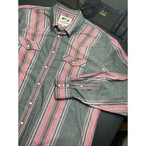 Schaefer Outfitter Men's Gray/Red Striped Western Pearl Snap Shirt XXL PERFECT!